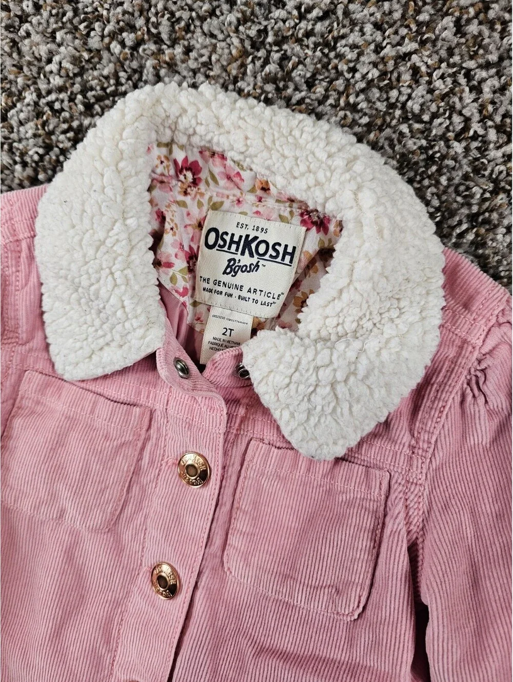 OshKosh B'gosh 2T pink corduroy jacket with a white faux shearling collar